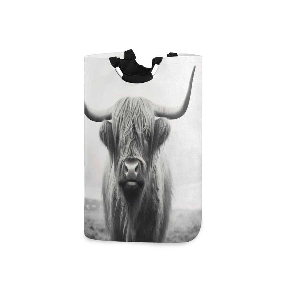 Blueangle Funny Scottish Highland Cow Laundry Basket Collapsible Oxford Fabric Laundry Hamper Foldable Clothes Laundry Bag with Handles