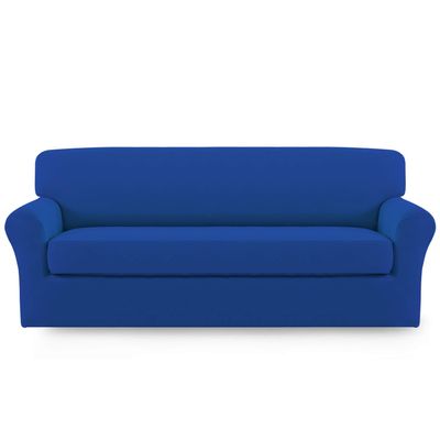 Easy-Going 2 Pieces Microfiber Stretch Sofa Slipcover Spandex Soft Fitted Sofa Couch Cover, Washable Furniture Protector with Elastic Bottom Kids,Pet (Oversized Sofa, Classic Blue)