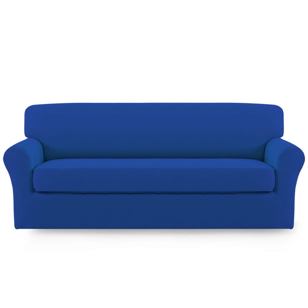 Easy-Going 2 Pieces Microfiber Stretch Sofa Slipcover Spandex Soft Fitted Sofa Couch Cover, Washable Furniture Protector with Elastic Bottom Kids,Pet (Oversized Sofa, Classic Blue)