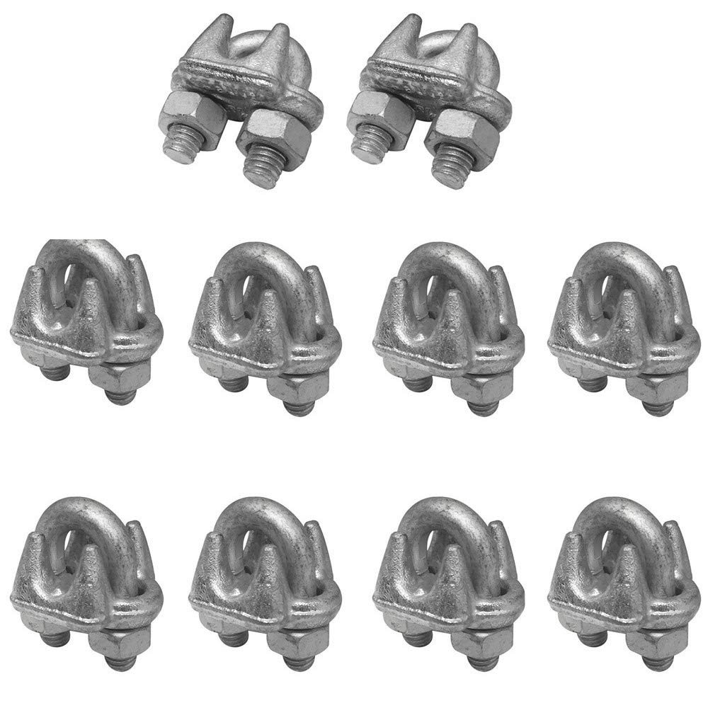 MH GLOBAL Drop Forged Galvanized Wire Rope Cable Clips 1/4 inch - 10 Pc