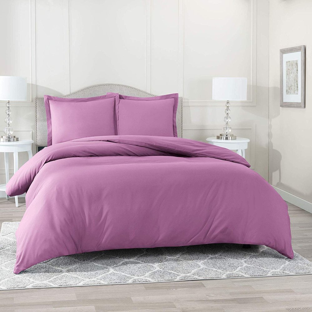 Comfort Bed Store 3 Piece Duvet Set Collection Organic Cotton 1000 Thread Count Solid 1 Duvet Cover, 2 Pillow Shams (Lavender Cal. King, Set of 3)