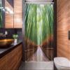 Lunarable Japanese Stall Shower Curtain, Path to Forest in Kyoto Japan Japanese Landscape Fish Eye Shot Photo Print, Fabric Bathroom Decor Set with Hooks, 54" W x 78", Fern Green Redwood view 2