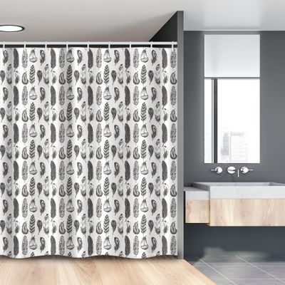 Lunarable Tribal Stall Shower Curtain, Feathers Folk Style Prehistoric Culture Illustration, Fabric Bathroom Decor Set with Hooks, 54" W x 78" L, Grey White