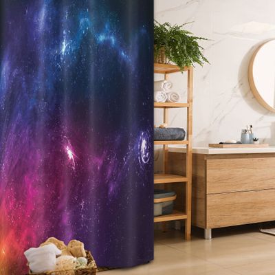 Lunarable Outer Space Stall Shower Curtain, Planetary Galaxy Backdrop with Milky Way Stardust Cosmos Concept, Fabric Bathroom Decor Set with Hooks, 36" W x 72" L, Purple and Blue
