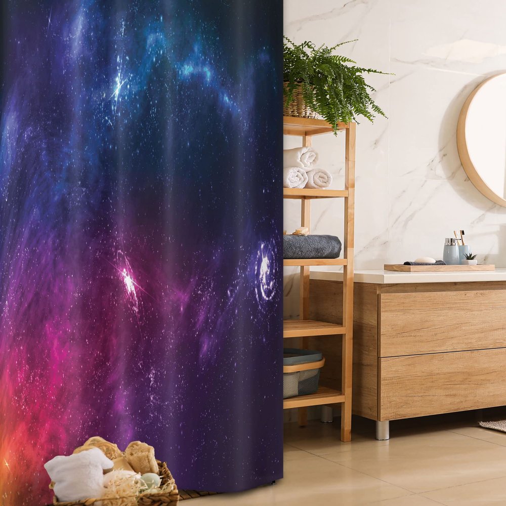 Lunarable Outer Space Stall Shower Curtain, Planetary Galaxy Backdrop with Milky Way Stardust Cosmos Concept, Fabric Bathroom Decor Set with Hooks, 36" W x 72" L, Purple and Blue