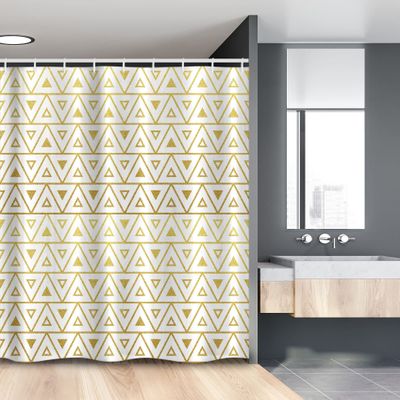 Lunarable Geometric Stall Shower Curtain, Triangles in Gridal Design with Chevron Zig Zag Style Pattern Image Print, Fabric Bathroom Decor Set with Hooks, 54" W x 78" L, Yellow and White