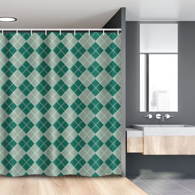 Lunarable Christmas Stall Shower Curtain, Classic Noel Gingham Xmas Stripes Geometric Celtic Tartan Lines Checkered, Fabric Bathroom Decor Set with Hooks, 54" W x 78" L, Hunter Green