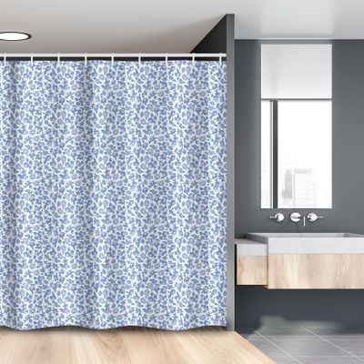 Lunarable Vintage Stall Shower Curtain, Monochrome Flowers with English Garden Inspiration, Fabric Bathroom Decor Set with Hooks, 54" W x 78" L, Ceil Blue Ceil Blue