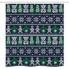 Lunarable Christmas Stall Shower Curtain, Scandinavian Style Stitch Penguins Teddy Bears Angels Gingerbread Man, Fabric Bathroom Decor Set with Hooks, 36" W x 72" L, Dark Blue Green White view 3