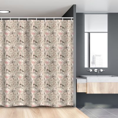 Lunarable Floral Stall Shower Curtain, Vintage Romantic Pattern Lily and Little Hearts Nostalgic Inspired Graphic, Fabric Bathroom Decor Set with Hooks, 54" W x 78" L, Brown Cream and Pink