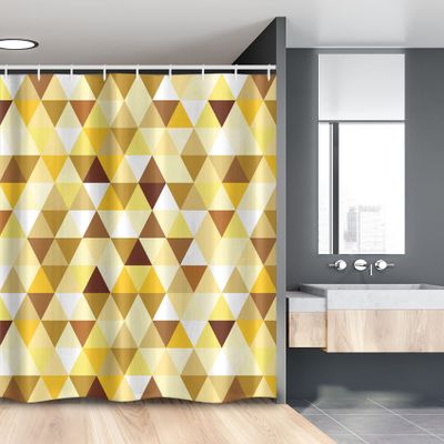 Lunarable Geometric Stall Shower Curtain, Triangle Pattern Happy Autumn Color Style Design, Fabric Bathroom Decor Set with Hooks, 54" W x 78" L, Earth Yellow Sepia