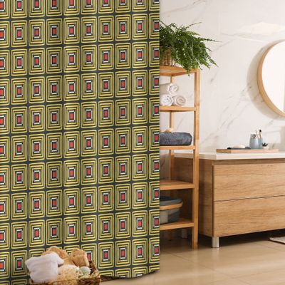Lunarable Geometric Stall Shower Curtain, Ornamental Design of Squares in Continuous Frames, Fabric Bathroom Decor Set with Hooks, 36" W x 72" L, Multicolor