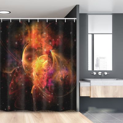 Lunarable Outer Space Stall Shower Curtain, Outer Space Nebula Forming Star Cluster Galaxy Cosmos Astronomy Universe, Fabric Bathroom Decor Set with Hooks, 54" W x 78" L, Black Orange Red
