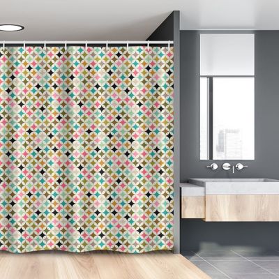 Lunarable Geometric Stall Shower Curtain, White Backdrop Image of Diamond Colorful Crystal Like Triangle Shapes Art Image, Fabric Bathroom Decor Set with Hooks, 54" W x 78" L, Multicolor
