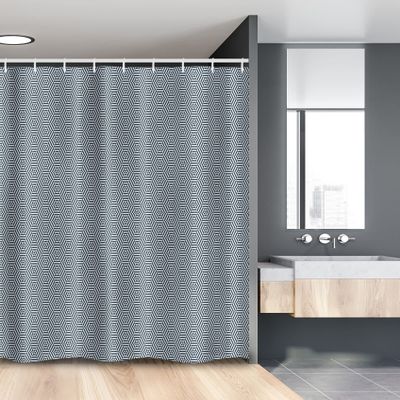 Lunarable Geometric Stall Shower Curtain, Optical Illusion Design Art in Monochrome Colored Diamond Pattern, Fabric Bathroom Decor Set with Hooks, 54" W x 78" L, Dark Violet Blue and White