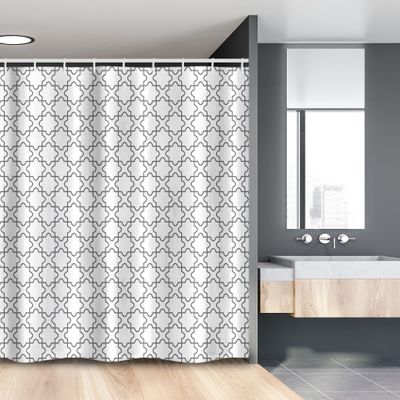 Lunarable Geometric Stall Shower Curtain, Simplistic Ornamental Floral Repeating Motif Monochrome Floor Design, Fabric Bathroom Decor Set with Hooks, 54" W x 78" L, Grey White