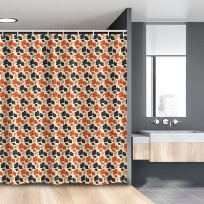 Lunarable Floral Stall Shower Curtain, Orange and Blue Flowers Petals Leaves Nature Theme Seasonal Art Pattern, Fabric Bathroom Decor Set with Hooks, 54" W x 78" L, Orange Dark Blue White