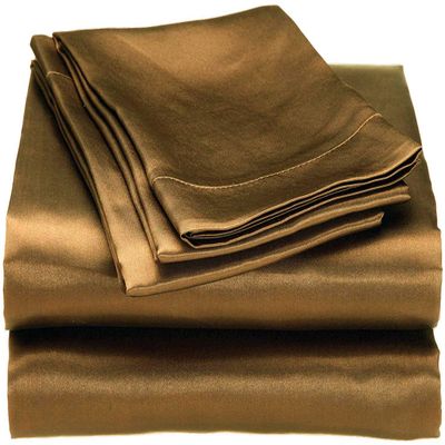 Kanak Bedding 100% Pure Silk Satin Sheet Set 8pcs, Silk Fitted Sheet 19'' Deep Pocket,Silk Flat Sheet,Silk Duvet Cover & Pillowcases with Silk Comforter Set. (Brown, Full)