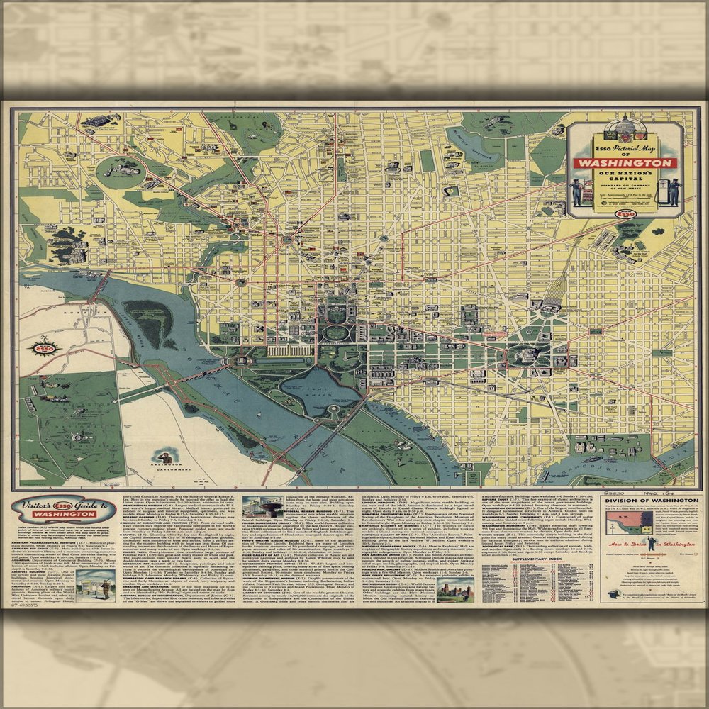 History Galore 24"x36" Gallery Poster, map of Washington dc & vicinity 1942 p1