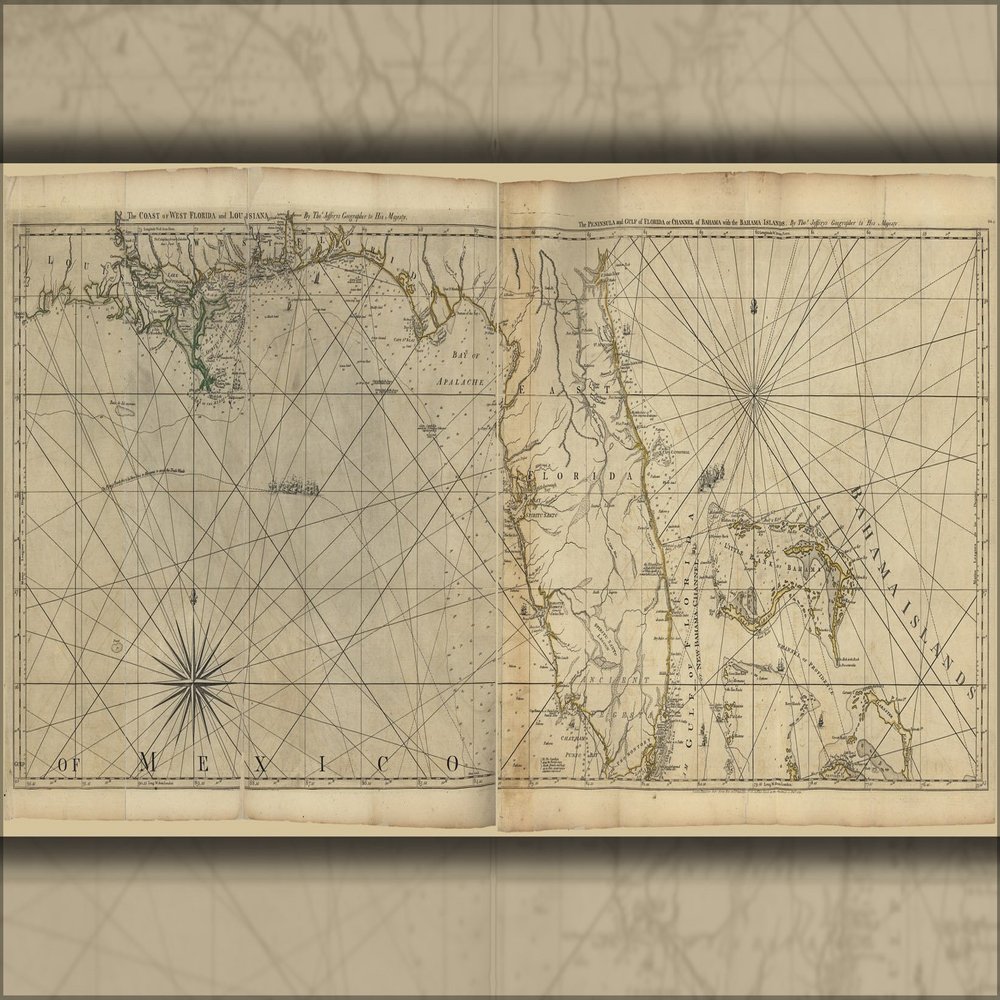 History Galore 24"x36" Gallery Poster, Coast map Florida & Louisiana & Bahamas 1777