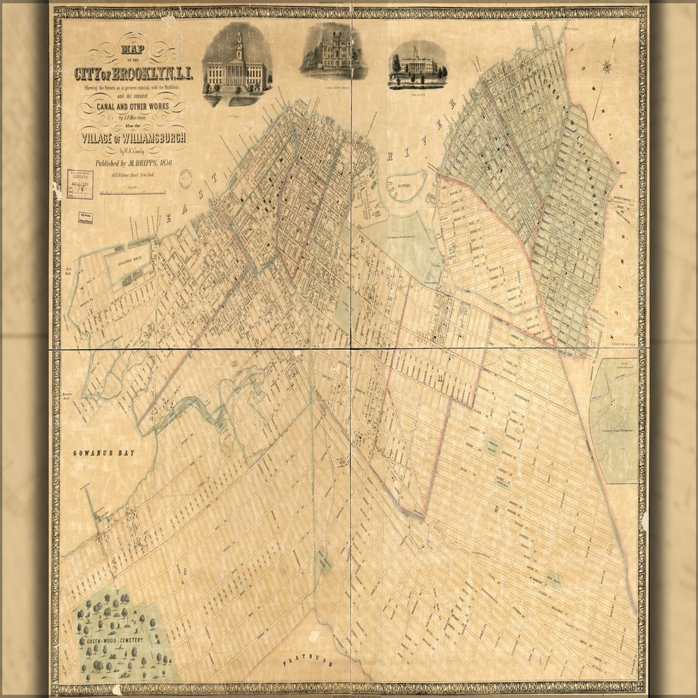 History Galore 24"x36" Gallery Poster, Map of the city of Brooklyn and williamsburg 1850