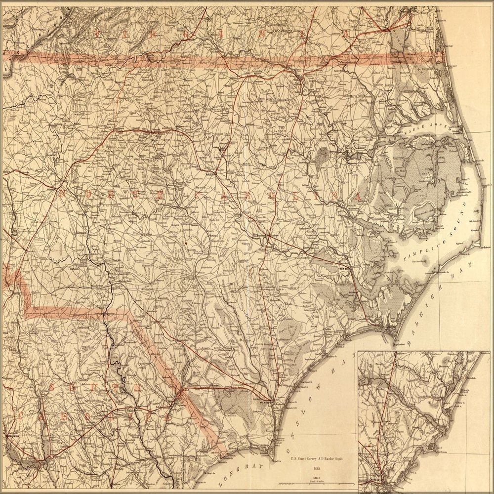 History Galore 24"x36" Gallery Poster, map of North Carolina 1865