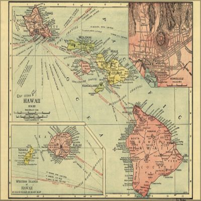 History Galore 24"x36" Gallery Poster, map of Hawaii 1912