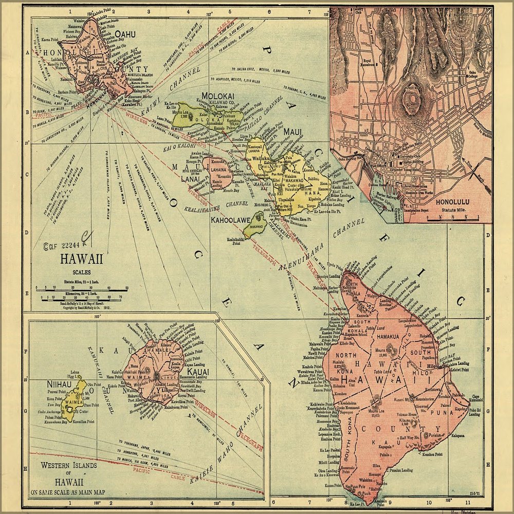History Galore 24"x36" Gallery Poster, map of Hawaii 1912