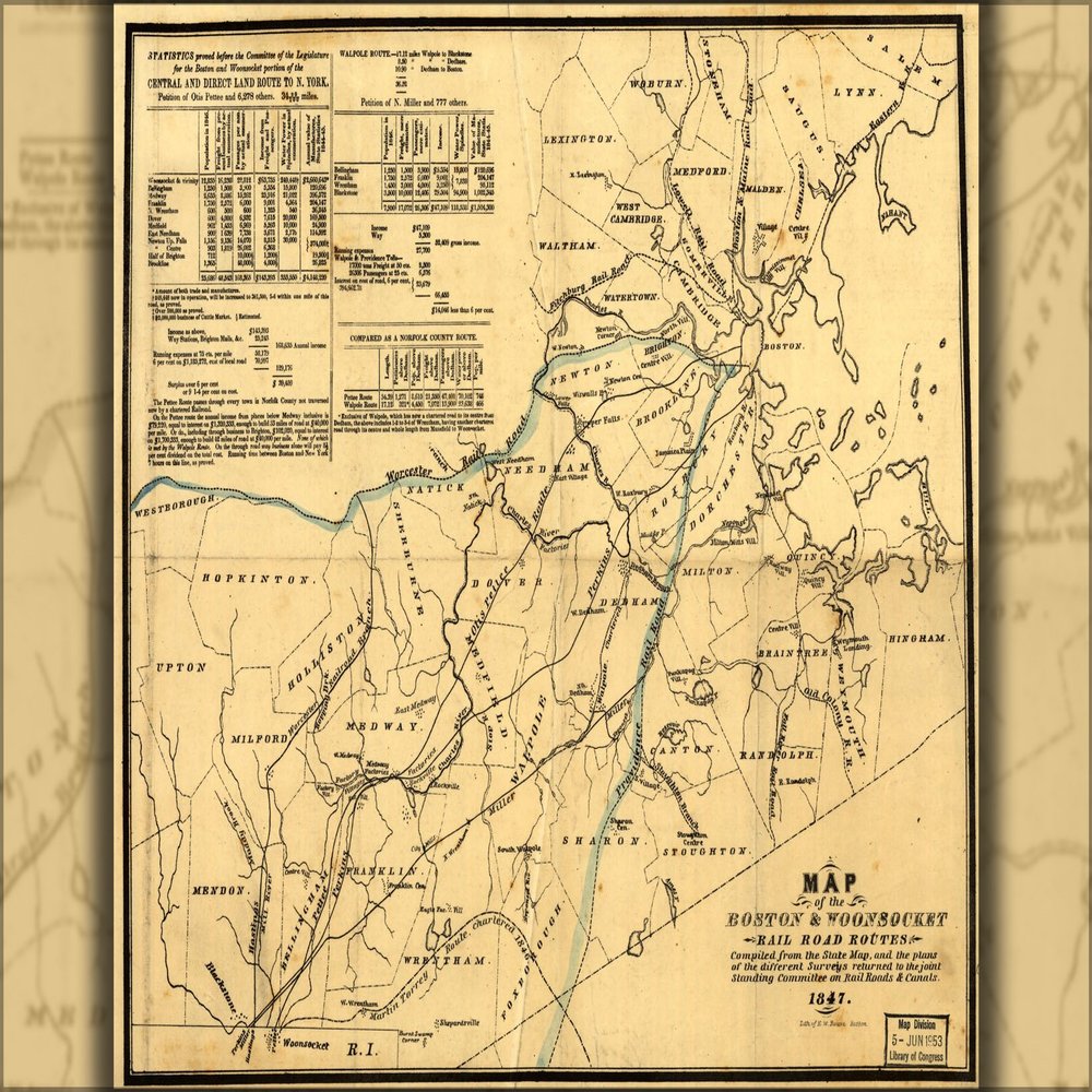 History Galore 24"x36" Gallery Poster, Map of the Boston & Woonsocket railroad 1847