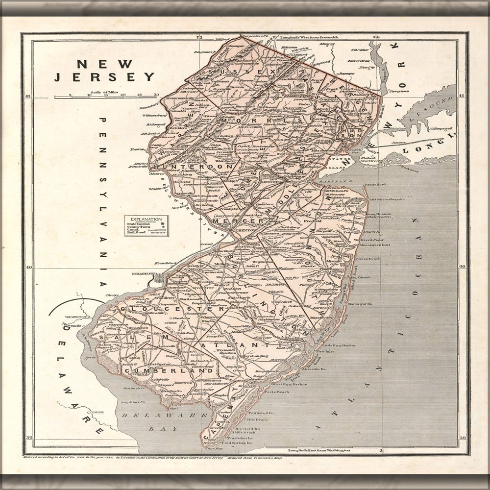 History Galore 24"x36" Gallery Poster, map of New Jersey 1842