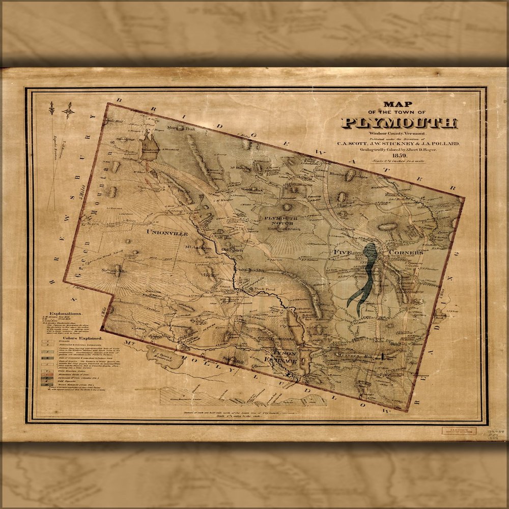 History Galore 24"x36" Gallery Poster, Map of Plymouth, Windsor Co Vermont 1859