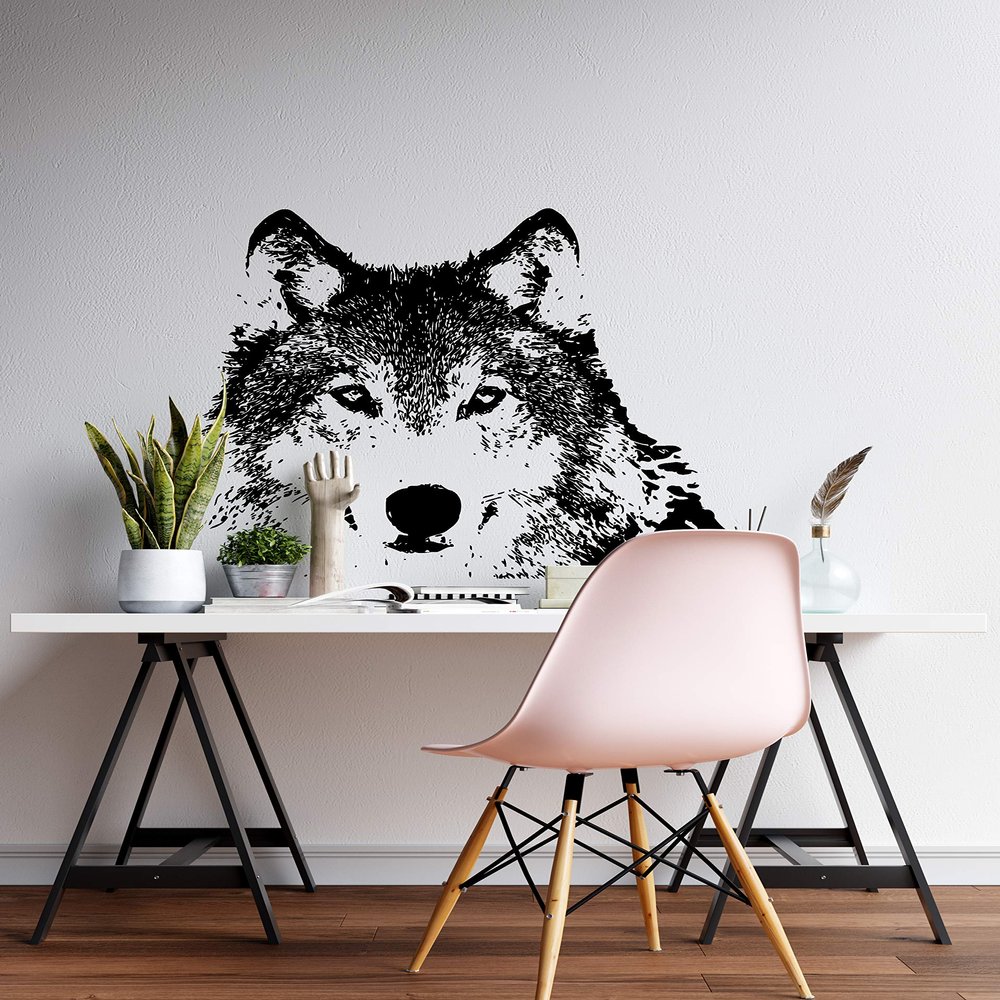 Wolf Wall Decal Sticker 24in Tall X 26in Wide. (Black) #521-24x26