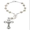 White Pearlized Silver AUTO - CLASP (One Decade) Rosary - Comes with Holy Card - Communion, Confirmation, Wedding, Christmas & more view 1