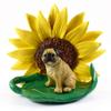 Conversation Concepts Pug Brown Figurine  Sunflower Statue Gift: Realistic Hand Painted Sculpture, Summer Nursery or Home Office Desk Decor, Spring Shower Present view 1