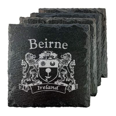 Beirne Irish Coat of Arms Slate Coasters - Set of 4