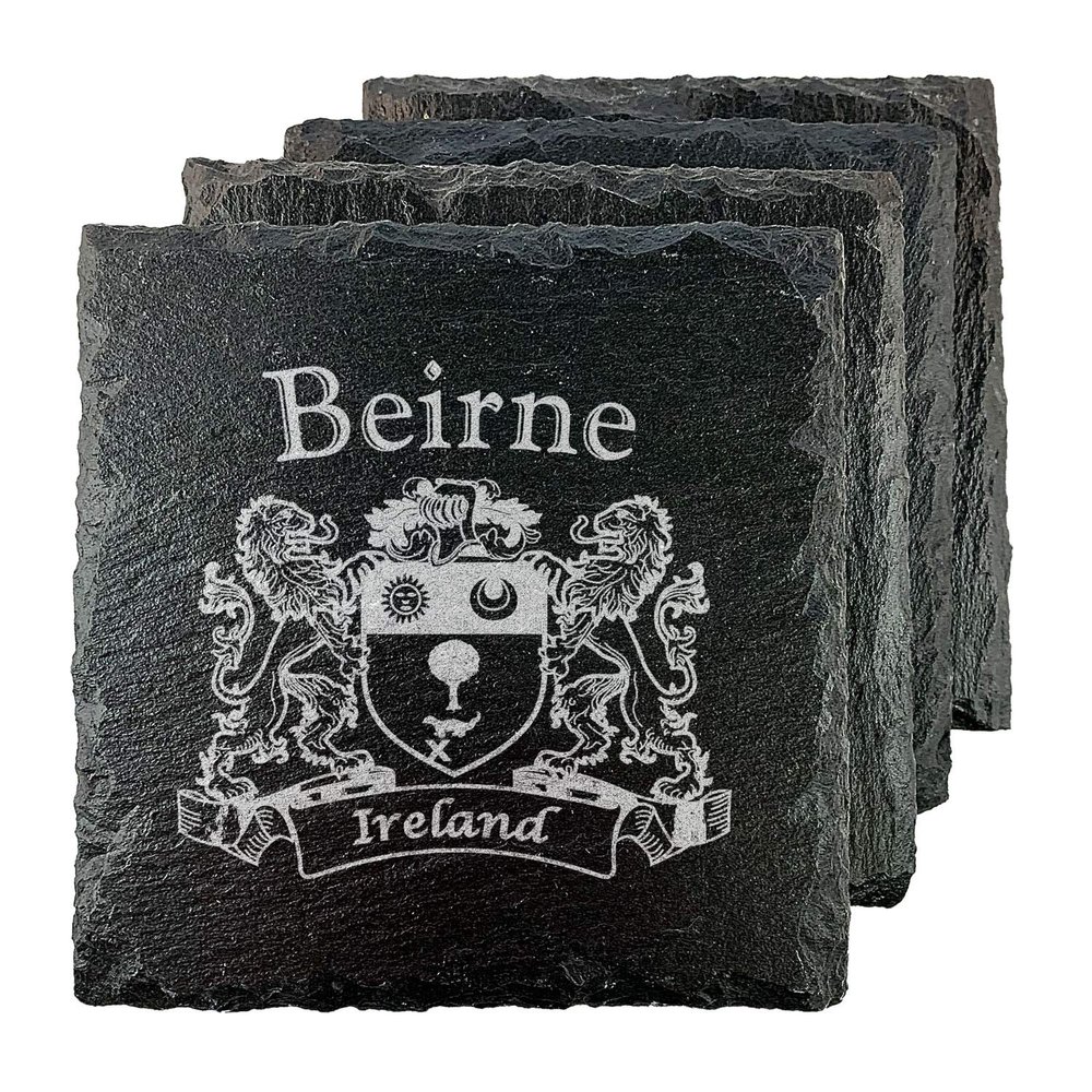 Beirne Irish Coat of Arms Slate Coasters - Set of 4
