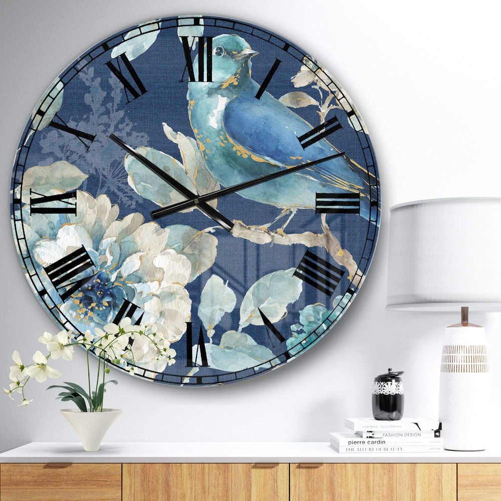 Design Art Designart 'Indigold Bird Cottage Family III' Farmhouse Large Wall Clock 23 in. Wide x 23 in. high