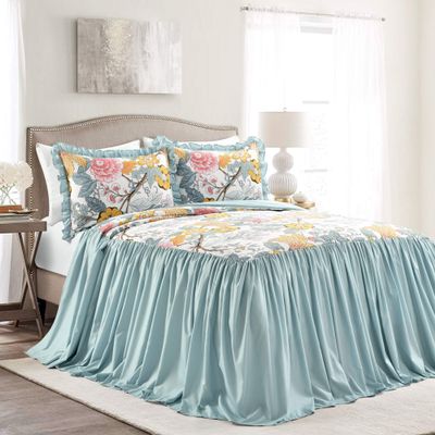 Lush Decor Sydney Bedspread Set, 3 Piece Set, King, Blue & Yellow - King Size Bedspread - Vintage, Cottage, Coquette Bedroom Decor