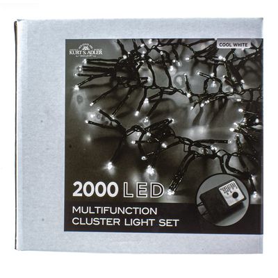 Kurt Adler CUL 2000-Light 65-Foot Cluster Light Set with Cool White 3MM LED Bulbs