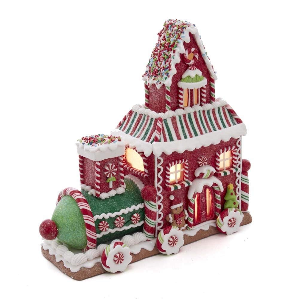 Kurt S. Adler 10.5-Inch Gingerbread Train House with LED Lights, Multicolor (GBJ0008)