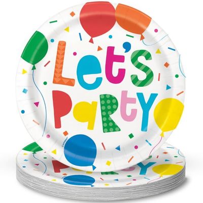 Vibrant Colorful Balloons Round Dessert Plates (17cm) -Perfect for Any Celebration - 8ct