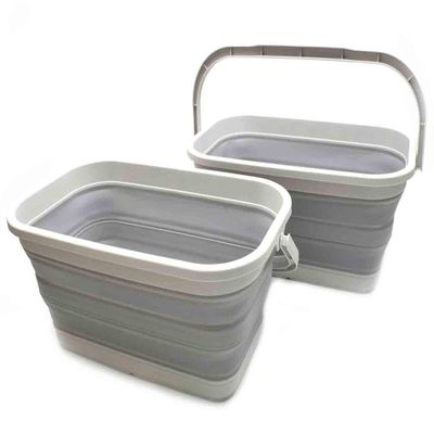 SAMMART Set of 2-11.6L (3.06 Gallon) Collapsible Rectangular Handy Basket/Bucket (Grey, 2)