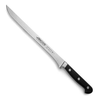 Arcos Forged Slicing Knife for Chefs - 10 inch Stainless Steel - Black POM Handle. Precision Ham Knife - Classic Series