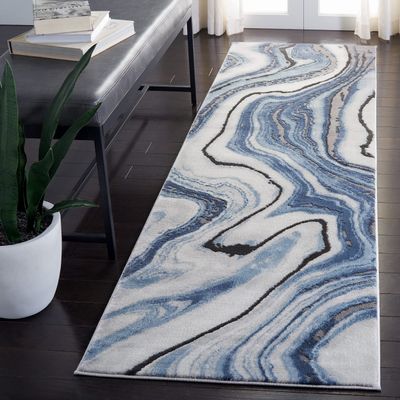 SAFAVIEH Craft Collection Runner Rug - 2'3" x 8', Blue & Grey, Modern Abstract Design, Non-Shedding & Easy Care, Ideal for High Traffic Areas in Living Room, Bedroom (CFT819M)