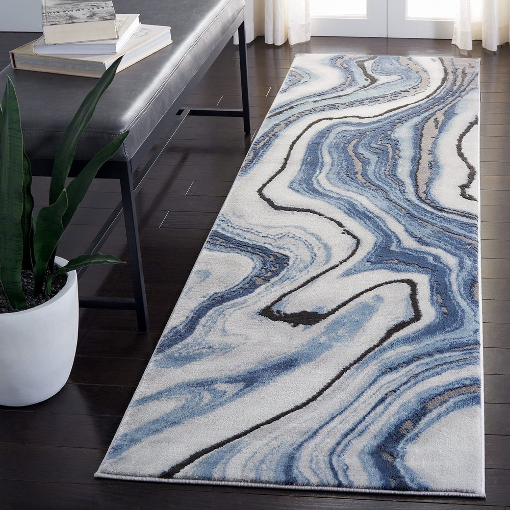 SAFAVIEH Craft Collection Runner Rug - 2'3" x 8', Blue & Grey, Modern Abstract Design, Non-Shedding & Easy Care, Ideal for High Traffic Areas in Living Room, Bedroom (CFT819M)