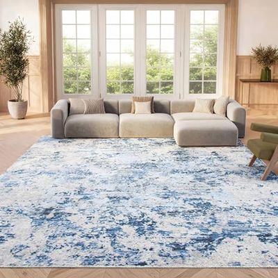 SAFAVIEH Area Rug 8x10 - Amelia Collection - Large - Navy & Grey, Modern Design, Non-Shedding & Easy Cleaning, Ideal for Living Room, Bedroom, Office, Dining Space (ALA705N)