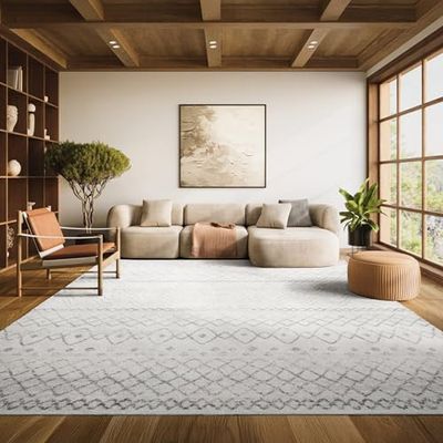 SAFAVIEH Area Rug 8x10 - Madison Collection - Large - Ivory & Charcoal, Moroccan Boho Distressed Design, Non-Shedding & Easy Cleaning, Ideal for Living Room, Bedroom, Office, Dining Space (MAD798D)