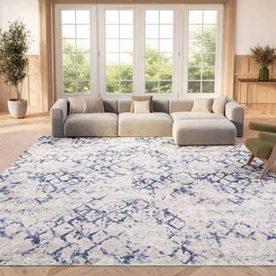 SAFAVIEH Area Rug 8x10 - Amelia Collection - Large - Grey & Navy, Modern Design, Non-Shedding & Easy Cleaning, Ideal for Living Room, Bedroom, Office, Dining Space (ALA783H)
