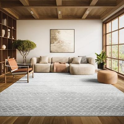 SAFAVIEH Area Rug 8x10 - Madison Collection - Large - Silver & Ivory, Moroccan Boho Distressed Design, Non-Shedding & Easy Cleaning, Ideal for Living Room, Bedroom, Office, Dining Space (MAD798G)