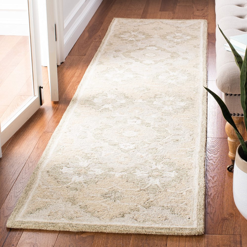 SAFAVIEH Micro-Loop Collection Runner Rug - 2'3" x 9', Beige & Grey, Handmade Wool, Ideal for High Traffic Areas in Living Room, Bedroom (MLP377B)